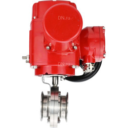 Затвор дисковый поворотный WBV3131E-2W-C-H Ду80 Ру10 кламповый, корпус - пищевая нержавеющая сталь 304, уплотнение - EPDM, с электроприводом QT-EX-005M-O2-380VAC-У1 с моментной муфтой и штурвалом