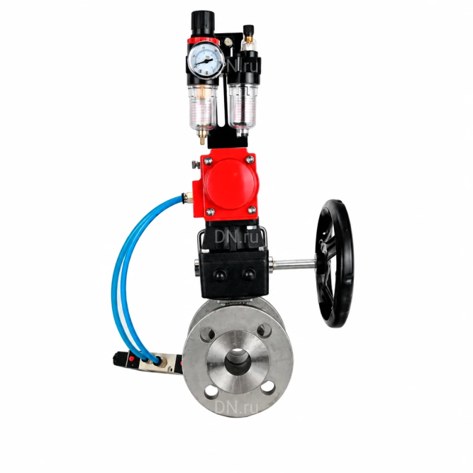 Кран шаровой BV3232P(2pc)-FP-F-ISO-H Ду40 Ру40, фланцевый, полнопроходной, двухсоставной, нержавеющая сталь SS316, PTFE, с пневмоприводом PA-DA-065, с пневмораспределителем 4V320-10 AC220V, ручным дублером MON1-250-T26-ISO, БПВ AFC2000 в Омске