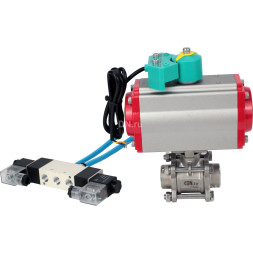 Кран шаровой BV3232P(3pc)-FP-W-ISO-H Ду15 Ру63 полнопроходной, корпус - нержавеющая сталь 316, уплотнение - PTFE, под приварку, с пневмоприводом PA-DA-052, пневмораспределителем 4V320-08 AC220V и магнитным переключателем ALS200D