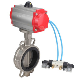 Затвор дисковый поворотный WBV3131V-2W-Fb-H Ду125 Ру16, корпус - нержавеющая сталь 304, диск - нержавеющая сталь 304, уплотнение - VITON, с пневмоприводом PA-DA-105 и пневмораспределителем 4V320-10 AC220V