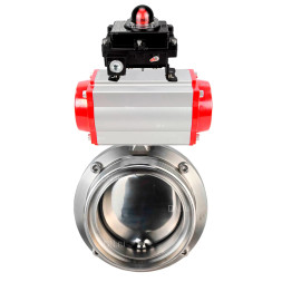 Затвор дисковый поворотный WBV3131E-2W-T-H Ду20 Ру10 резьбовой, пищевая нержавеющая сталь 304, уплотнение – EPDM, с пневмоприводом PA-DA-065 и БКВ APL-410N EX