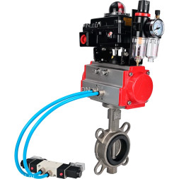 Затвор дисковый поворотный WBV3131N-2W-Fb-H Ду125 Ру16, корпус - нержавеющая сталь 304, диск - нержавеющая сталь 304, уплотнение - NBR, с пневмоприводом PA-SA-140, пневмораспределителем 4M320-10 AC220V, БКВ APL-410N EX и БПВ AFC2000