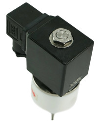 Клапан электромагнитный VS841-VT-NC-24VDC 3/8″ Ду10 Ру4 соленоидный двухходовой, корпус - PTFE, уплотнение - VITON, резьбовой, прямого действия, нормально закрытый, катушка - 24В