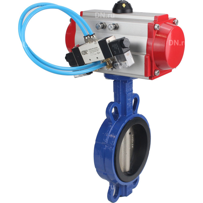 Затвор дисковый поворотный WBV1413E-2W-Fb-H Ду150 Ру16 межфланцевый, корпус - чугун GGG50, диск - чугун GGG40, уплотнение - EPDM, с пневмоприводом PA-DA-105, пневмораспределителем 4M320-08 AC220V в Омске