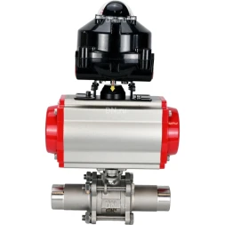Кран шаровой BV3232P(3pc)-FP-W-ISO-H LONG Ду150 Ру16 полнопроходной, корпус - нержавеющая сталь 316, уплотнение - PTFE, под приварку, с пневмоприводом PA-SA-210, пневмораспределителем 4M310-08 AC220V и БКВ APL-510N EX