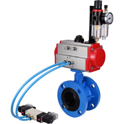Затвор дисковый поворотный WBV1313E-2W-F-H Ду200 Ру16 фланцевый, корпус - чугун GGG40, диск - чугун GGG40, уплотнение - EPDM, с пневмоприводом PA-DA-140, пневмораспределителем 4V320-08 AC220V и БПВ AFC2000