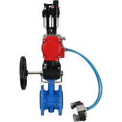 Затвор дисковый поворотный WBV1313E-2W-F-H Ду150 Ру16 фланцевый чугун GGG40, диск - чугун GGG40, EPDM, с пневмоприводом PA-DA-130, пневмораспределителем 4V320-10 AC220V, ручным дублером MON1-250-T26-ISO и БПВ AFC2000
