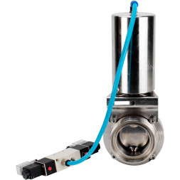 Затвор дисковый поворотный WBV3131E-2W-T-H Ду15 Ру10 резьбовой, пищевая нержавеющая сталь 304, уплотнение – EPDM, с пневмоприводом PA-SA-85 и пневмораспределителем 4V320-08 AC220V