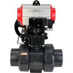 Кран шаровой BV4242E-FP-GRM-ISO Дн100 Ру10 полнопроходной, корпус - НПВХ, шар - НПВХ, уплотнение - EPDM, с пневмоприводом PA-DA-065, пневмораспределителем 4M310-08 AC220V и ручным дублером MON1-250-T26-ISO