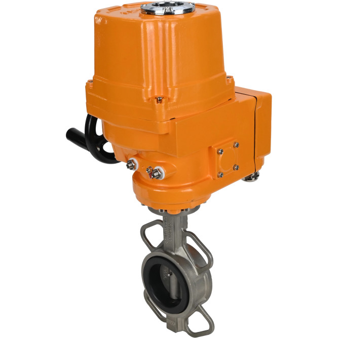 Затвор дисковый поворотный WBV3232E-2W-Fb-H Ду100 Ру16, корпус - нержавеющая сталь 316L, диск - нержавеющая сталь 316L, уплотнение - EPDM, с электроприводом QT-EX-010EM-O2-220VAC-У1 220В в Омске