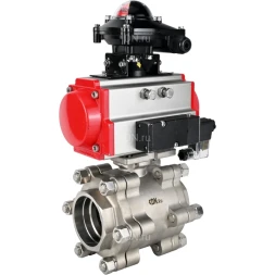 Кран шаровой BV3232P(3pc)-FP-SW-ISO-H Ду65 Ру63 полнопроходной, корпус - нержавеющая сталь SS316, под приварку, с пневмоприводом PA-SA-130, пневмораспределителем 4M310-08 AC220V, БКВ APL-210N