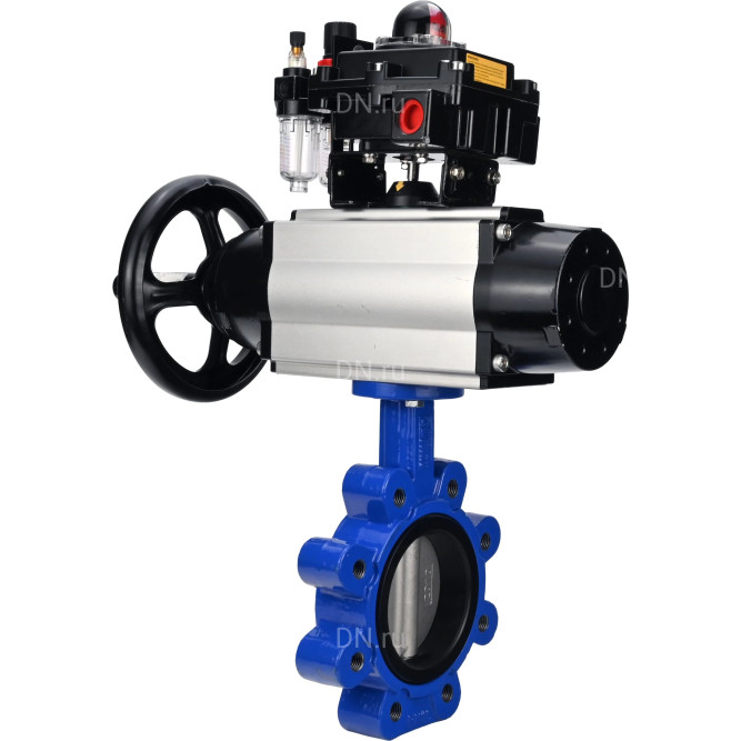 Затвор дисковый поворотный WBV1631E-2W-Fb-H Ду150 Ру16 LUG корпус - чугун QT450, диск - нержавеющая сталь 304, уплотнение - EPDM, с пневмоприводом PA-DA-105-1, пневмораспределителем 4M310-08 DC24V, БКВ APL-410N EX и БПВ AFC2000 в Омске