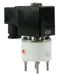 Клапан электромагнитный VS841-VT-NC-24VDC 1/2″ Ду15 Ру6 соленоидный двухходовой, корпус - PTFE, уплотнение - VITON, резьбовой, прямого действия, нормально закрытый, катушка - 24В