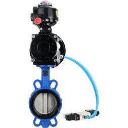Затвор дисковый поворотный WBV1132N-2W-Fb-H Ду150 Ру16, корпус - чугун GG25, диск - нержавеющая сталь 316L, уплотнение - NBR, с пневмоприводом PA-DA-105-1 двойного действия, с пневмораспределителем 4V320-10 AC220V, с БКВ APL-510N-EX