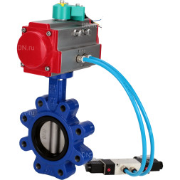 Затвор дисковый поворотный WBV1631E-2W-Fb-H Ду150 Ру16 LUG корпус - чугун QT450, диск - нержавеющая сталь 304, уплотнение - EPDM, с пневмоприводом PA-DA-105, пневмораспределителем 4V320-10 AC220V и магнитным переключателем ALS200D