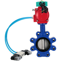 Затвор дисковый поворотный WBV1631E-2W-Fb-H Ду150 Ру16 LUG корпус - чугун QT450, диск - нержавеющая сталь 304, уплотнение - EPDM, с пневмоприводом PA-DA-105, пневмораспределителем 4V320-10 AC220V и магнитным переключателем ALS200D