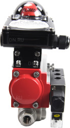 Кран шаровой BV3232P(4pc)-SP-3WL-T-ISO-H Ду10 Ру63 стандартнопроходной трехходовой L-тип, нерж. сталь SS316, внутренняя резьба, уплотнение - PTFE, пн.приводом PA-DA-052, пн.распределителем 4M310-08 DC24V и БКВ APL-210N