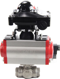 Кран шаровой BV3232P(4pc)-SP-3WL-T-ISO-H Ду10 Ру63 стандартнопроходной трехходовой L-тип, нерж. сталь SS316, внутренняя резьба, уплотнение - PTFE, пн.приводом PA-DA-052, пн.распределителем 4M310-08 DC24V и БКВ APL-210N