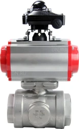 Кран шаровой BV3232P(4pc)-SP-3WL-T-ISO-H Ду65 Ру40 стандартнопроходной трехходовой L-тип, нерж. сталь SS316, внутренняя резьба, уплотнение - PTFE, пн.приводом PA-SA-105, пн.распределителем 4M310-08 AC220V и БКВ APL-210N