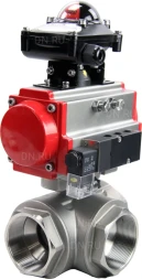 Кран шаровой BV3232P(4pc)-SP-3WL-T-ISO-H Ду65 Ру40 стандартнопроходной трехходовой L-тип, нерж. сталь SS316, внутренняя резьба, уплотнение - PTFE, пн.приводом PA-SA-105, пн.распределителем 4M310-08 AC220V и БКВ APL-210N