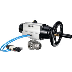 Кран шаровой BV3232P(4pc)-SP-3WL-T-ISO-H Ду80 Ру40, стандартнопроходной, четырехсоставной, корпус - нержавеющая сталь 316, PTFE, внутренняя резьба, с пневмоприводом PA-DA-105-1 двойного действия, пневмораспределителем 4V320-08 AC220V