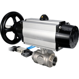 Кран шаровой BV3232P(4pc)-SP-3WL-T-ISO-H Ду80 Ру40, стандартнопроходной, четырехсоставной, корпус - нержавеющая сталь 316, PTFE, внутренняя резьба, с пневмоприводом PA-DA-105-1 двойного действия, пневмораспределителем 4V320-08 AC220V
