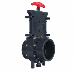 Задвижка шиберная GVKR4344TPV-2W-G-Hт Ду32 Ру1.6 клеевая, с выдвижным штоком, материал корпуса - ПВХ (PVC), шибер - пластик ABS, уплотнение - TPV (ТПВ), с ручкой