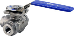 Кран шаровой BV3232P(4pc)-SP-3WL-T-ISO-H Ду10 Ру63, 3-ходовой L-тип стандартнопроходной, внутренняя резьба, уплотнение - PTFE, материал корпуса - нержавеющая сталь SS316 с ISO фланцем и рукояткой