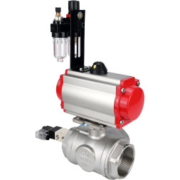 Кран шаровой BV3232P(4pc)-SP-3WL-T-ISO-H Ду20 Ру63, стандартнопроходной, четырехсоставной, корпус - нержавеющая сталь 316, уплотнение - PTFE, внутренняя резьба, с пневмоприводом PA-SA-052, пневмораспределителем 4V320-08 AC220V, БПВ AFC2000