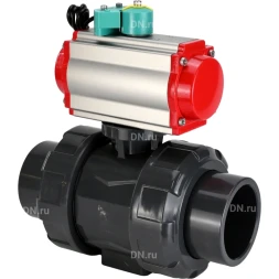 Кран шаровой BV4242E-FP-GRM-ISO Дн40 Ру10 полнопроходной, корпус - НПВХ, шар - НПВХ, уплотнение - EPDM, с пневмоприводом PA-SA-065, пневмораспределителем 4M310-08 AC220V и магнитным переключателем ALS200D