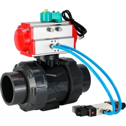 Кран шаровой BV4242E-FP-GRM-ISO Дн80 Ру10 полнопроходной, корпус - НПВХ, шар - НПВХ, уплотнение - EPDM, с пневмоприводом PA-DA-065, пневмораспределителем 4V320-10 AC220V и магнитным переключателем ALS200D
