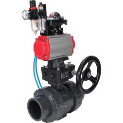 Кран шаровой BV4242E-FP-GRM-ISO Дн100 Ру10 полнопроходной, корпус - НПВХ, шар - НПВХ, уплотнение - EPDM, с пневмоприводом PA-DA-065, пневмораспределителем 4V320-08 AC220V, ручным дублером MON1-250-T26-ISO, БКВ APL-210N и БПВ AFC2000