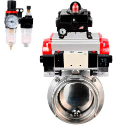 Затвор дисковый поворотный WBV3131E-2W-T-H Ду20 Ру10 резьбовой, пищевая нержавеющая сталь 304, уплотнение – EPDM, с пневмоприводом PA-SA-065, пневмораспределителем 4V320-10 AC220V, БКВ APL-410N EX и БПВ AFC2000