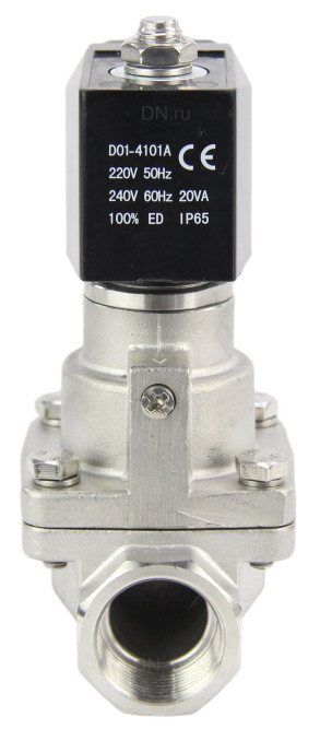 Клапан электромагнитный VS1031-PT-NC-220VAC 1″ Ду25 Ру16 соленоидный двухходовой поршневой, резьбовой, корпус - нержавеющая сталь AISI 304, уплотнение - PTFE, пилотного действия, нормально закрытый, катушка - 220В AC в Омске