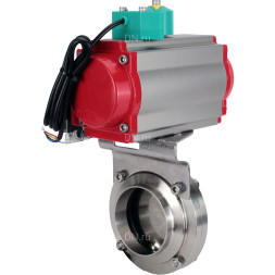 Затвор дисковый поворотный WBV3131S-2W-W-H Ду25 Ру10 под приварку, пищевая нержавеющая сталь 304, уплотнение - Silicon, с пневмоприводом PA-DA-052, пневмораспределителем 4M310-08 DC24V и магнитным переключателем ALS200D