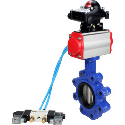 Затвор дисковый поворотный WBV1616E-2W-Fb-H Ду50 Ру16 LUG корпус - чугун QT450, диск - чугун QT450, уплотнение - EPDM, с пневмоприводом PA-DA-065, пневмораспределителем 4V320-08 AC220V и БКВ APL-210N