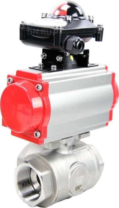 Кран шаровой BV3232P(4pc)-SP-3WL-T-ISO-H Ду50 Ру63 стандартнопроходной трехходовой L-тип, нерж. сталь SS316, внутренняя резьба, уплотнение - PTFE, пн.приводом PA-DA-065, пн.распределителем 4M310-08 DC24V и БКВ APL-210N в Омске