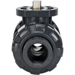 Кран шаровой BV4242E-FP-GRM-ISO Дн100 Ру10 полнопроходной, клеевой с разборным муфтовым соединением, корпус - UPVC (НПВХ), шар - UPVC (НПВХ), уплотнение - EPDM, с ISO-фланцем и голым штоком квадратным