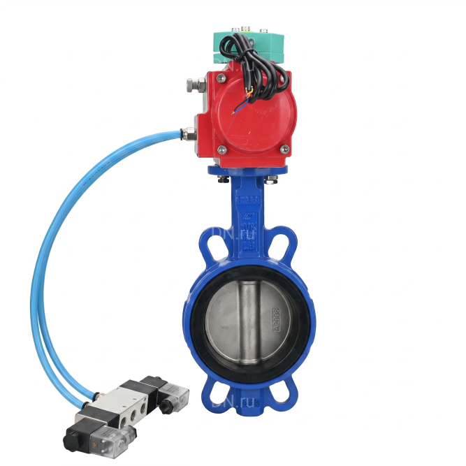 Затвор дисковый поворотный WBV1432N-2W-Fb-H Ду65 Ру16 корпус - чугун GGG50, диск - нержавеющая сталь 316L, уплотнение - NBR, с пневмоприводом PA-SA-105, пневмораспределителем 4V320-10 AC220V и магнитным переключателем ALS200D в Омске