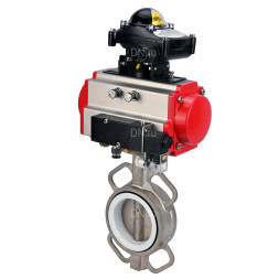 Затвор дисковый поворотный WBV3131P-2W-Fb-H Ду125 Ру16, корпус - нержавеющая сталь 304, диск - нержавеющая сталь 304, уплотнение - PTFE, с пневмоприводом PA-DA-105, пневмораспределителем 4M310-08 AC220V и БКВ APL-210N