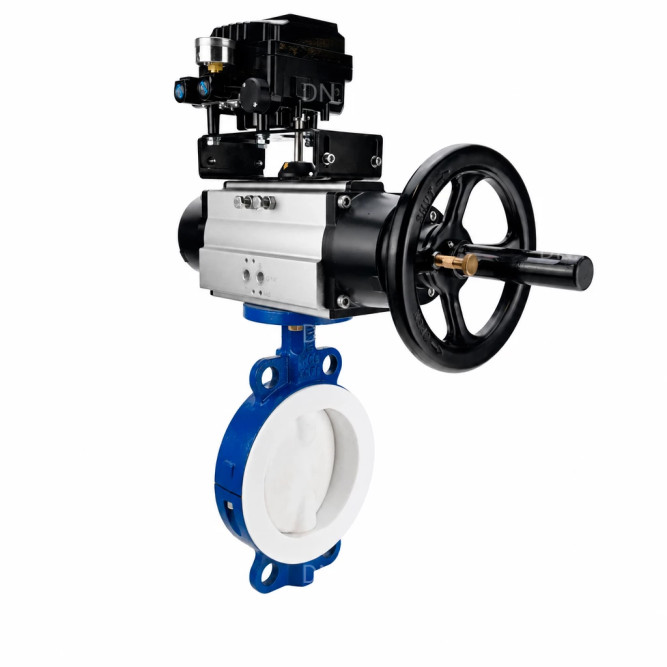 Затвор дисковый поворотный WBV3434Pf-2W-Fb-R Ду150 Ру16, корпус - углеродистая сталь WCB, диск - углеродистая сталь WCB, футерованный PTFE, уплотнение - PTFE, с пневмоприводом PA-DA-105-1 и позиционером YT-1000RSN без обратной связи в Омске