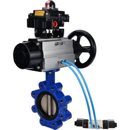 Затвор дисковый поворотный WBV1616N-2W-Fb-H Ду125 Ру16 LUG корпус - чугун QT450, диск - чугун QT450, уплотнение - NBR, с пневмоприводом PA-DA-105-1, пневмораспределителем 4V320-08 AC220V и БКВ APL-410N EX