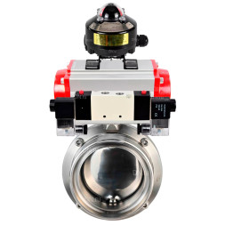 Затвор дисковый поворотный WBV3131S-2W-T-H Ду15 Ру10 резьбовой, пищевая нержавеющая сталь 304, уплотнение – Silicon, с пневмоприводом PA-DA-052, пневмораспределителем 4V320-10 AC220V и БКВ APL-510N EX