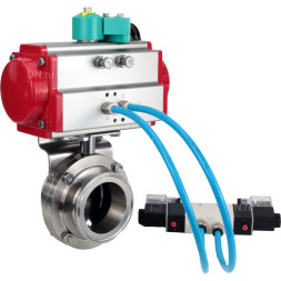 Затвор дисковый поворотный кламповый WBV3131E-2W-C-H Ду15 Ру10 корпус - пищевая нержавеющая сталь 304, уплотнение - EPDM, с пневмоприводом PA-DA-052, пневмораспределителем 4V320-10 AC220V и магнитным переключателем ALS200D