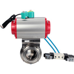 Затвор дисковый поворотный кламповый WBV3131E-2W-C-H Ду15 Ру10 корпус - пищевая нержавеющая сталь 304, уплотнение - EPDM, с пневмоприводом PA-DA-052, пневмораспределителем 4V320-10 AC220V и магнитным переключателем ALS200D