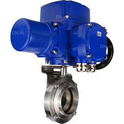 Затвор дисковый поворотный WBV3131E-2W-W-H Ду15 Ру10 под приварку, корпус - пищевая нержавеющая сталь 304, уплотнение - EPDM, с электроприводом QT-N-005M-O2-380VAC-У1 с моментной муфтой и штурвалом