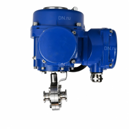 Затвор дисковый поворотный WBV3131E-2W-C-H Ду32 Ру10 кламповый, корпус - пищевая нержавеющая сталь 304, уплотнение - EPDM, с электроприводом QT-N-005M-O2-220VAC-У1 с моментной муфтой и штурвалом