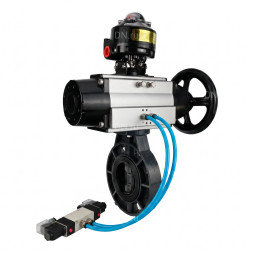 Затвор дисковый поворотный WBV4242E-2W-Fb-ISO Дн125 Ру10 межфланцевый, корпус - НПВХ, диск - НПВХ, уплотнение - EPDM, с пневмоприводом PA-DA-105-1, пневмораспределителем 4V320-08 AC220V и БКВ APL-510N EX