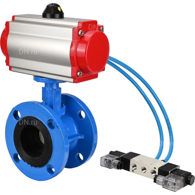 Затвор дисковый поворотный WBV1313E-2W-F-H Ду200 Ру16 фланцевый, корпус - чугун GGG40, диск - чугун GGG40, уплотнение - EPDM, с пневмоприводом PA-DA-140 и пневмораспределителем 4V320-08 AC220V в Омске