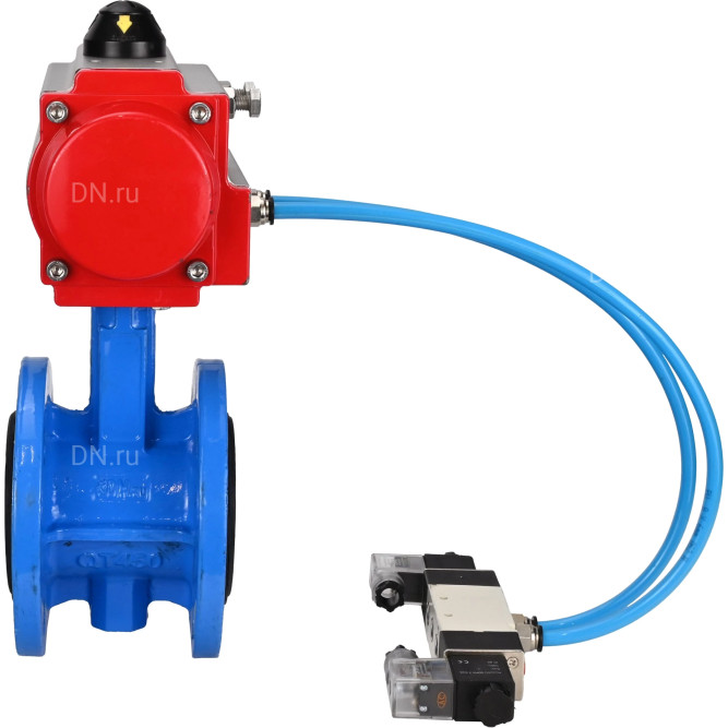 Затвор дисковый поворотный WBV1313E-2W-F-H Ду200 Ру16 фланцевый, корпус - чугун GGG40, диск - чугун GGG40, уплотнение - EPDM, с пневмоприводом PA-DA-140 и пневмораспределителем 4V320-08 AC220V в Омске
